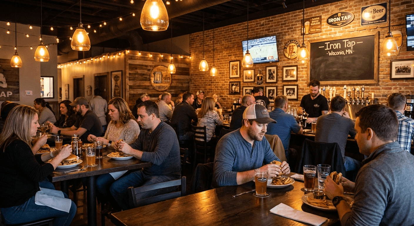 Craft burgers and beer at Iron Tap restaurant in downtown Waconia Minnesota