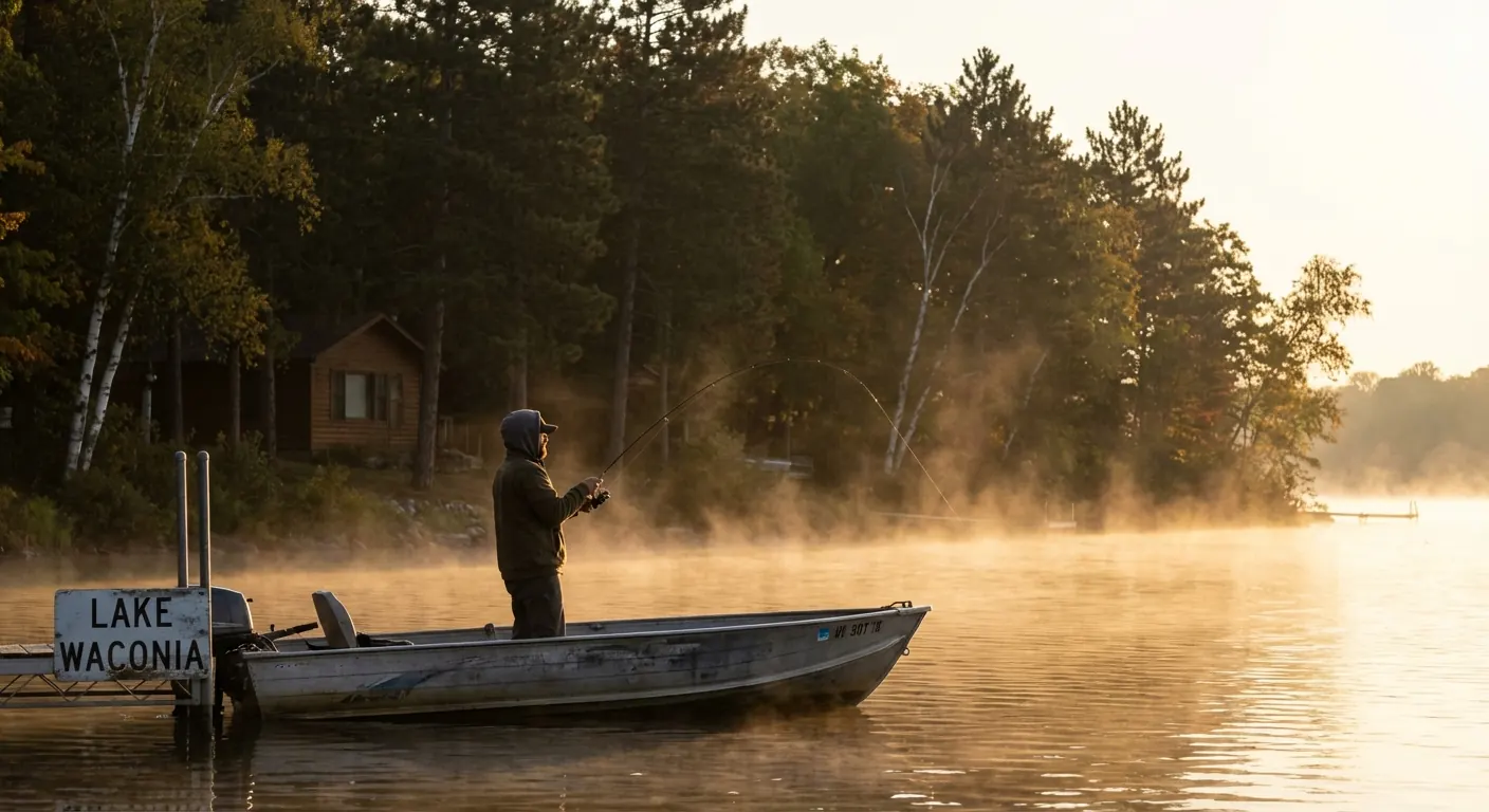 Angler fishing at sunrise on Lake Waconia